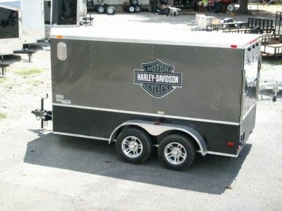 7x12 Double Motorcycle Enclosed Trailer w Harley Davidson Decals Blk