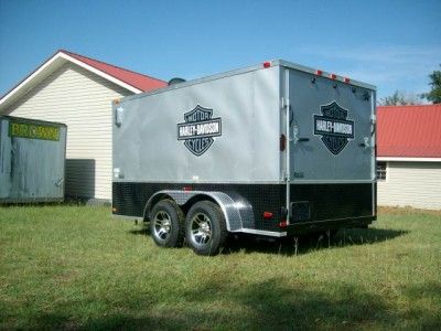 7x12 Double Motorcycle Enclosed Trailer w Harley Davidson Decals Blk