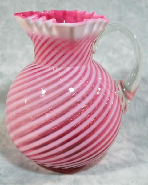 Victorian Cranberry Opalescent Reverse Swirl Pitcher Cups