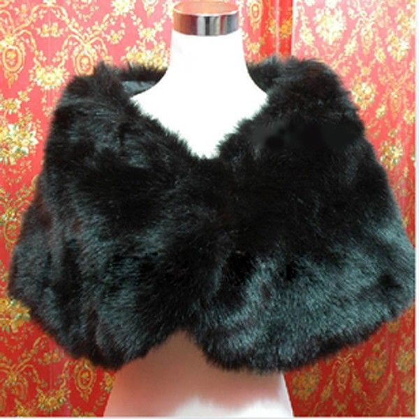 Schwarz Faux Fur Perle Shrug Cape Stola Wrap Shawl Hochzeit Braut