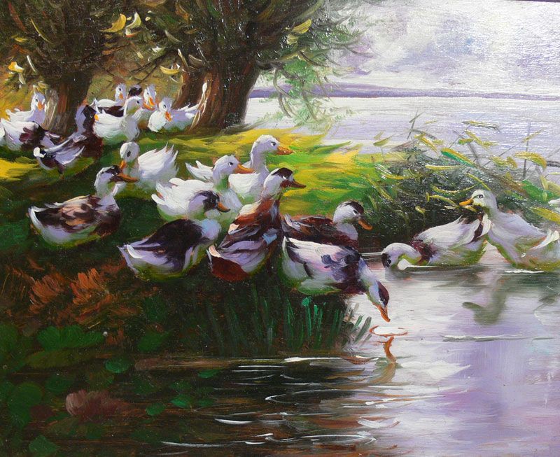 Original Ölgemälde, Impressionist, Enten am Ufer