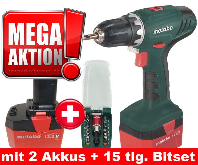 mit 2 Akkus im Koffer + 15 tlg. Metabo Bitset 4007430195678