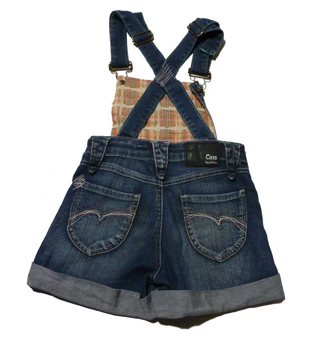 wunderschöne Jeanslatzshorts mit bunten Knöpfen und Ziernähten