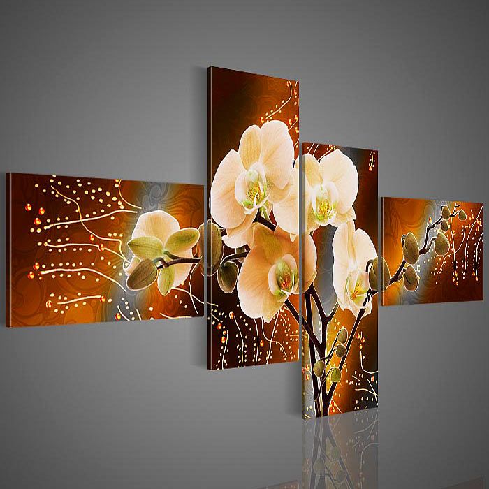 KUNSTDRUCK BLUMEN ORCHIDEE DEKO BRAUN LILA 4tlg. 2037458_47