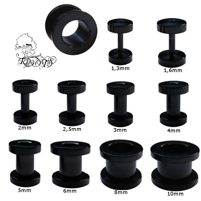 Flesh Tunnel 1,3mm 1,6mm 2mm 2,5mm 3mm 4mm 5mm 6mm 8mm 10mm black