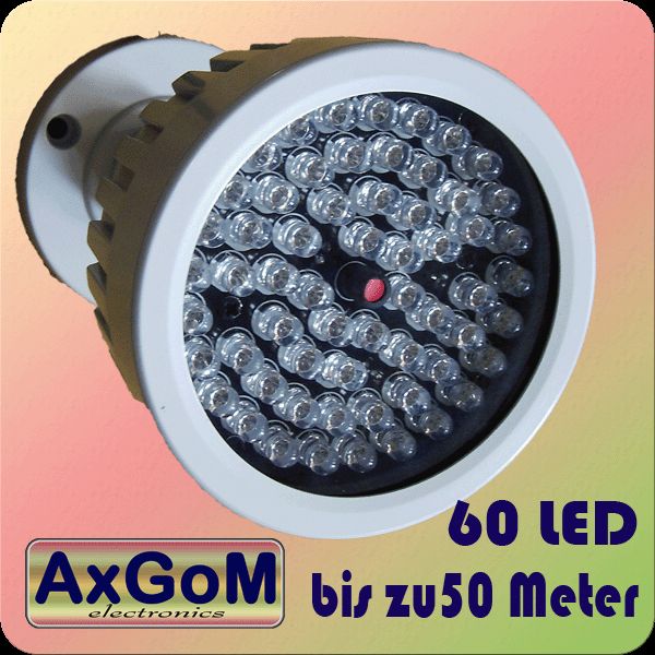 Profi IR Scheinwerfer weiß   60 Infrarot LED 5mm   bis 50 Meter