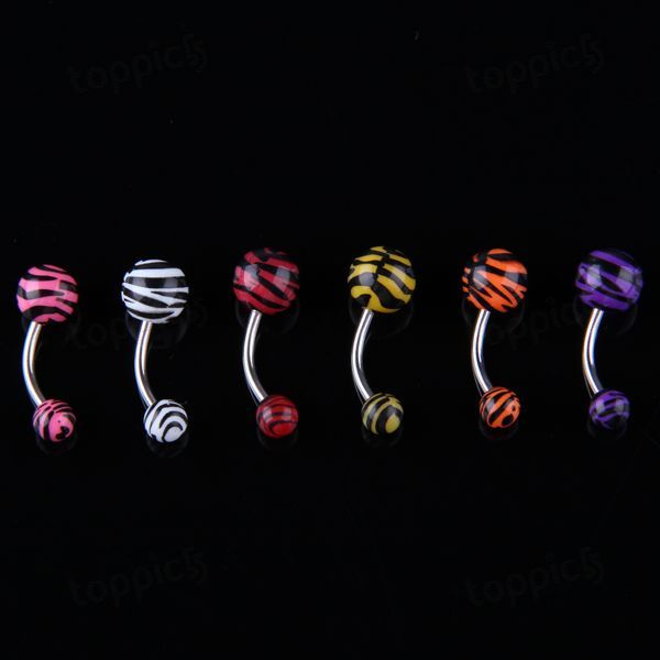 Zebra Stripe Ball Belly Navel Barbell Button Bar Ring