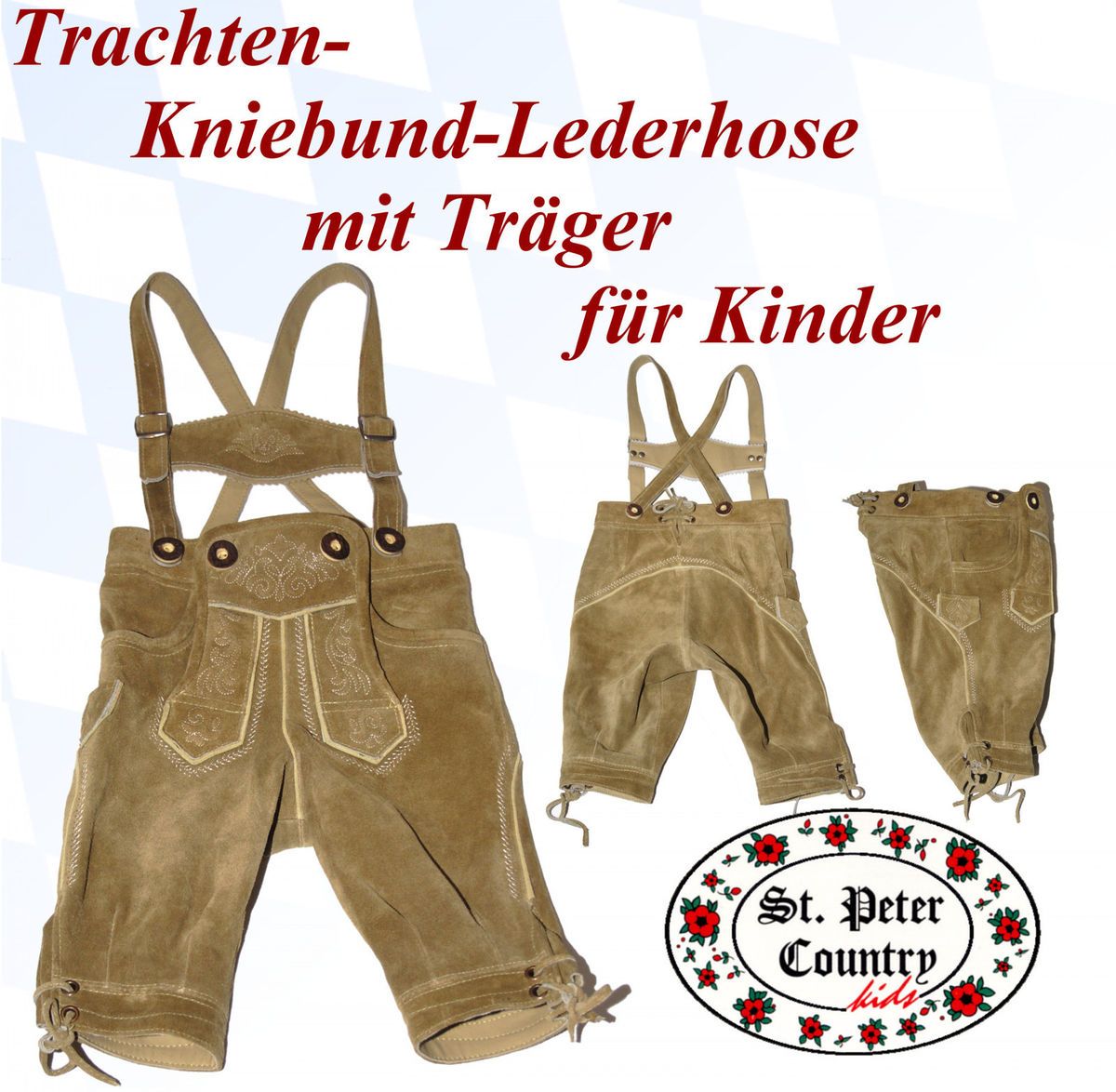 Kniebundlederhose Träger St. Peter Trachten natur beige 98/104