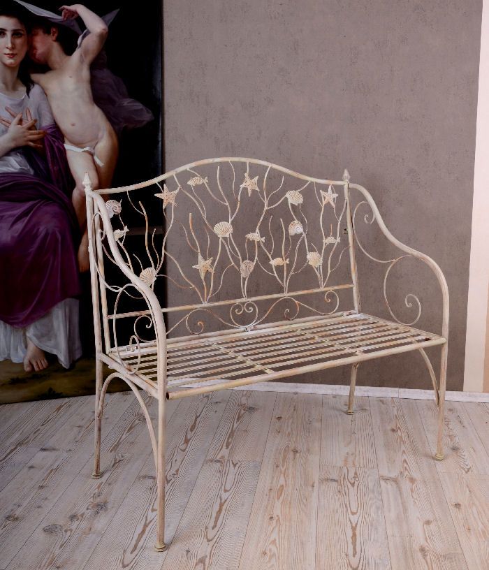 Historische Bank Gartenbank Belle Epoque Fische Shabby Chic Weiss