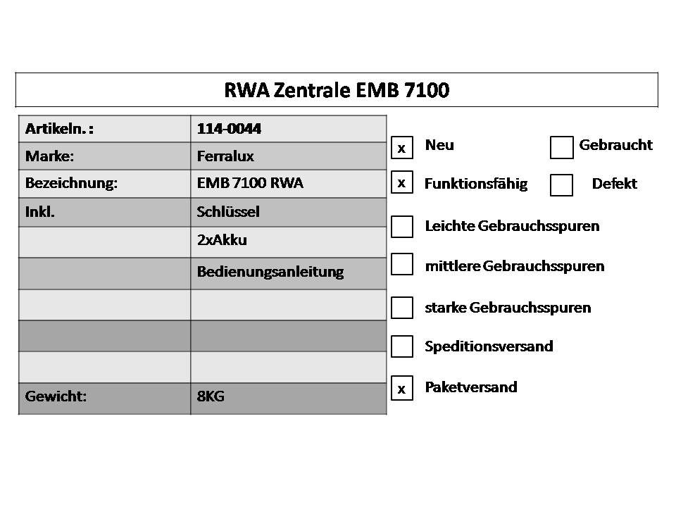 Ferralux EMB 7100 RWA Rauchmelder Zentrale Rauchabzug Akku