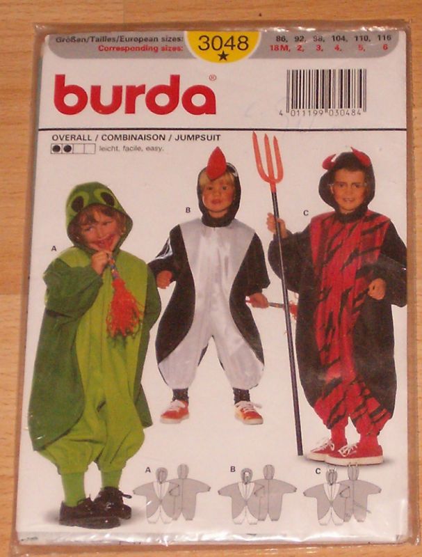 Burda Schnitt Frosch, Pinguin, Teufel Gr. 86   116 Neu