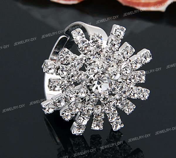 26mm Schneeflocke versilbert Ring Fingerring Damenring Strass CHARMS