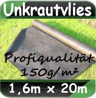 150g GARTENVLIES 1,6m x 20m Unkrautvlies Kies Stein Mulch