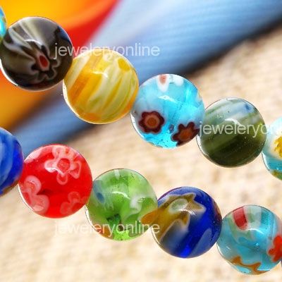 1X Strang Millefiori Glas Glasperlen Perle 6mm CHARMS