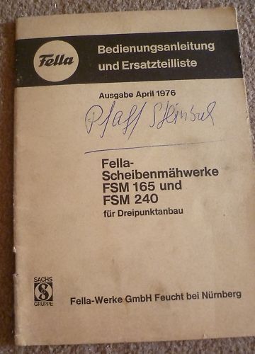 Fella Mähwerke FSM165 + 240 Anleitung + Ersatzteilliste