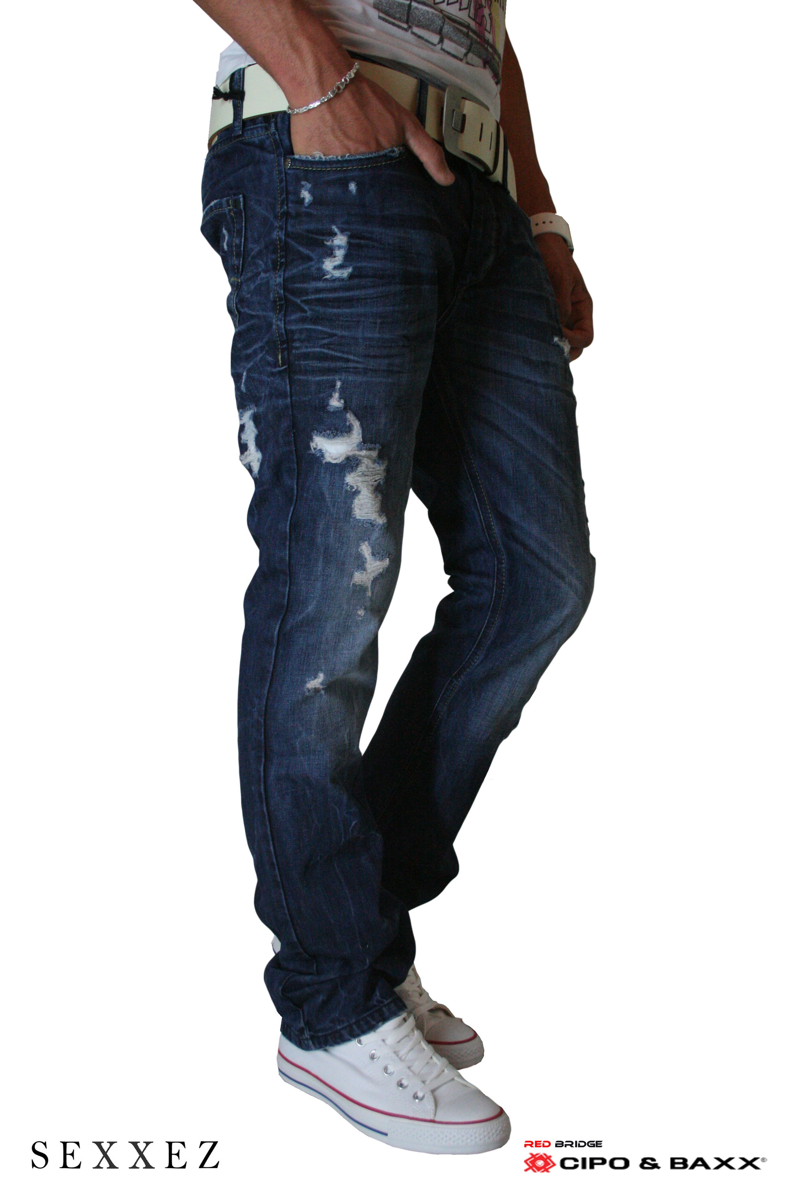 Cipo & Baxx Jeans Distressed Style Dunkle Waschung Red Brigde Jeans