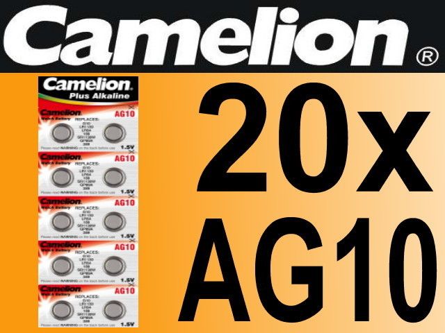 20x AG10 Knopfzellen LR1130 LR54 189 GP89A 389 Camelion Uhrenbatterie