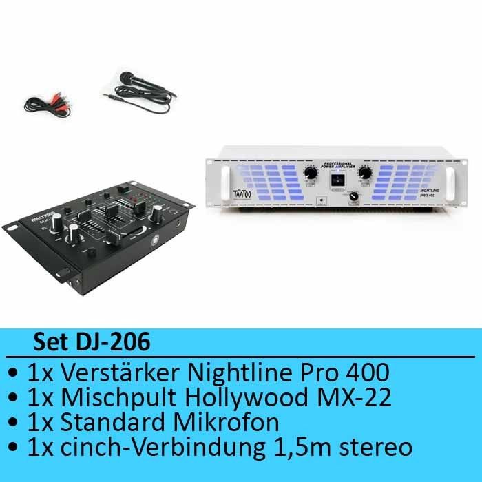 PA SET Partyanlage 1200W PA Endstufe Mischpult DJ 206