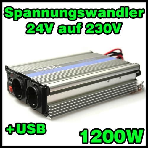 Spannungswandler 24V auf 220V 230V 1200W USB Inverter Wechselrichter