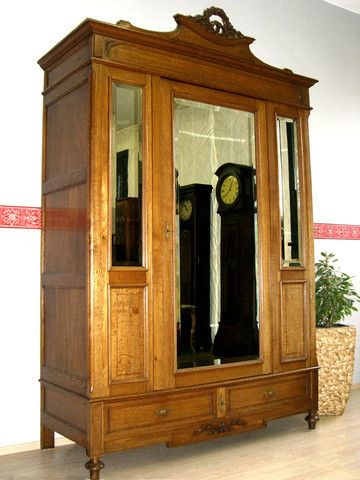 XL Jugendstil Kleiderschrank Dielenschrank ANTIK Garderobe Spiegel