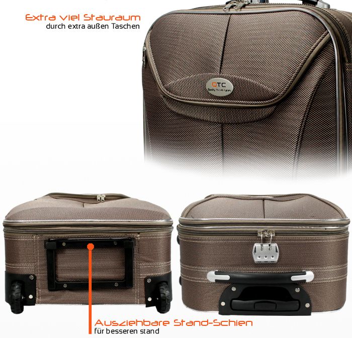 QTC 3´er Set Reisekoffer Trolley Koffer Stoffkoffer Stoff Reisetasche