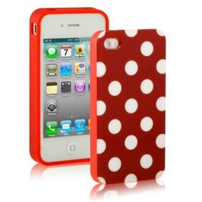 IPHONE 4 4G 4S CASE SCHUTZ SCHALE HÜLLE TPU HARDCASE ROT WEISS DOTS