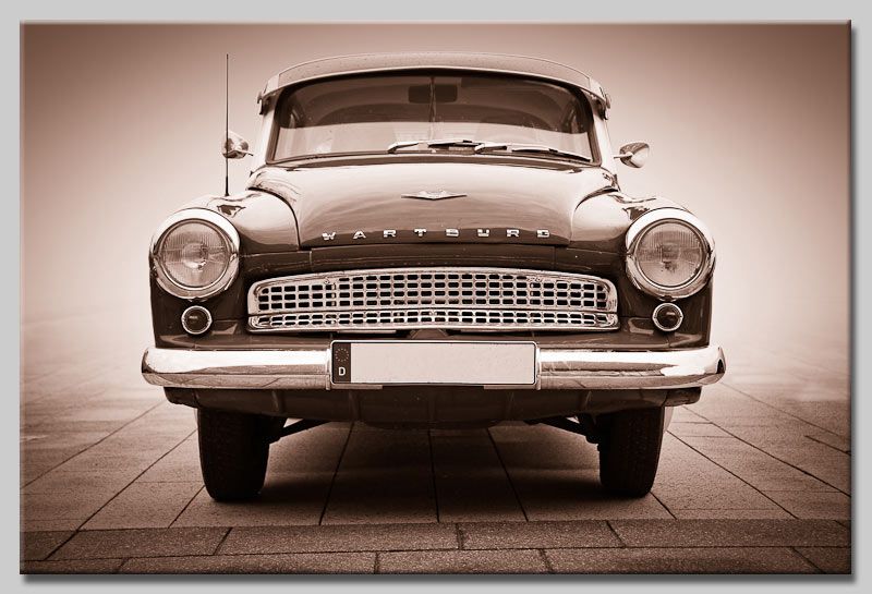 Leinwand Bild Oldtimer Wartburg Schwarzweiß Sepia Nostalgie DDR