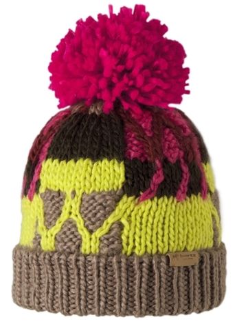 Barts Beanie Mütze Jana dark taupe, pink mit großem Bommel