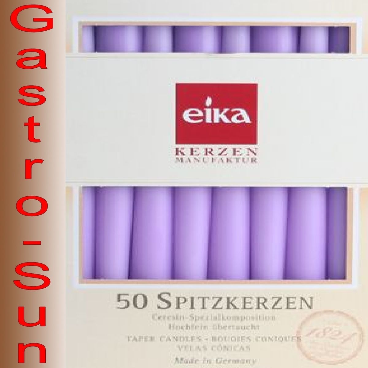 EIKA SPITZKERZEN 245/24 mm Flieder 50er Pack Germany Kerzen Manufaktur