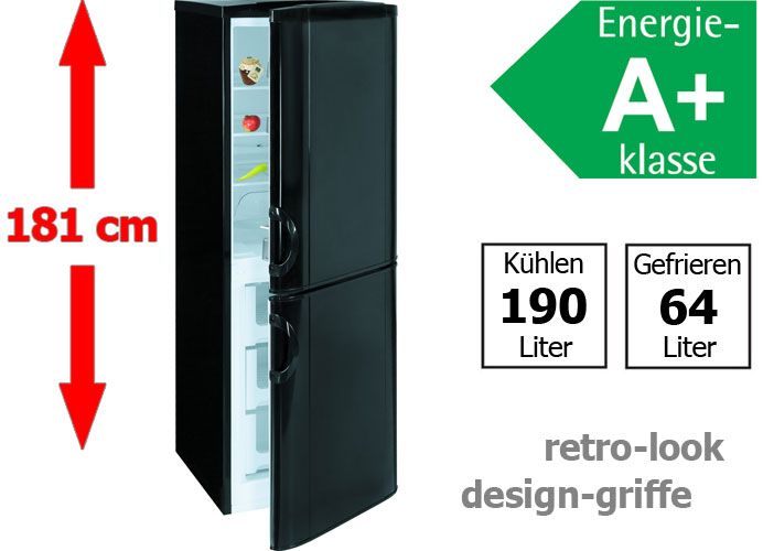 280 RETRO KÜHLSCHRANK KÜHL /GEFRIERKOMBINATION SCHWARZ 254 L.