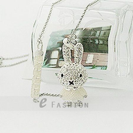 Halskette Strass Kaninchen Anhänger lady necklace Damen Lange Kette