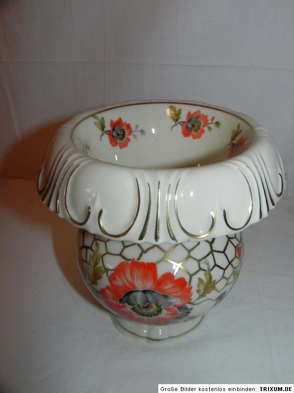 Alte Porzellan Vase Edelstein Bavaria handbemalt Überfangvase Vasen