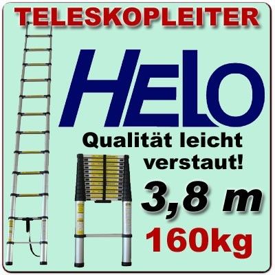 Teleskopleiter 3,8m ALU Leiter Anlegeleiter + Tasche