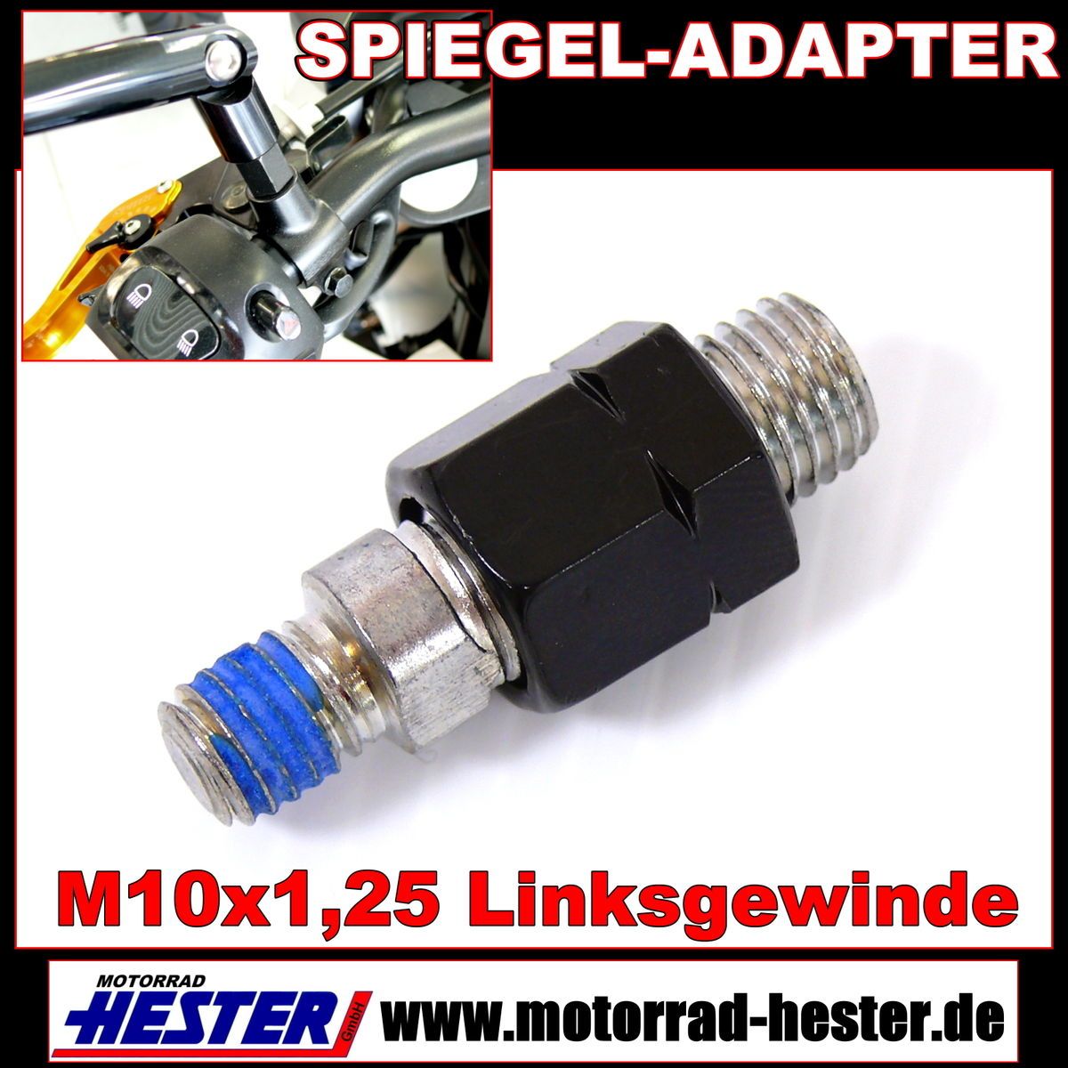 Spiegel adapter,Linksgewinde,M10,schwarz,304 043,Yamaha,XS,RD,DT,XT