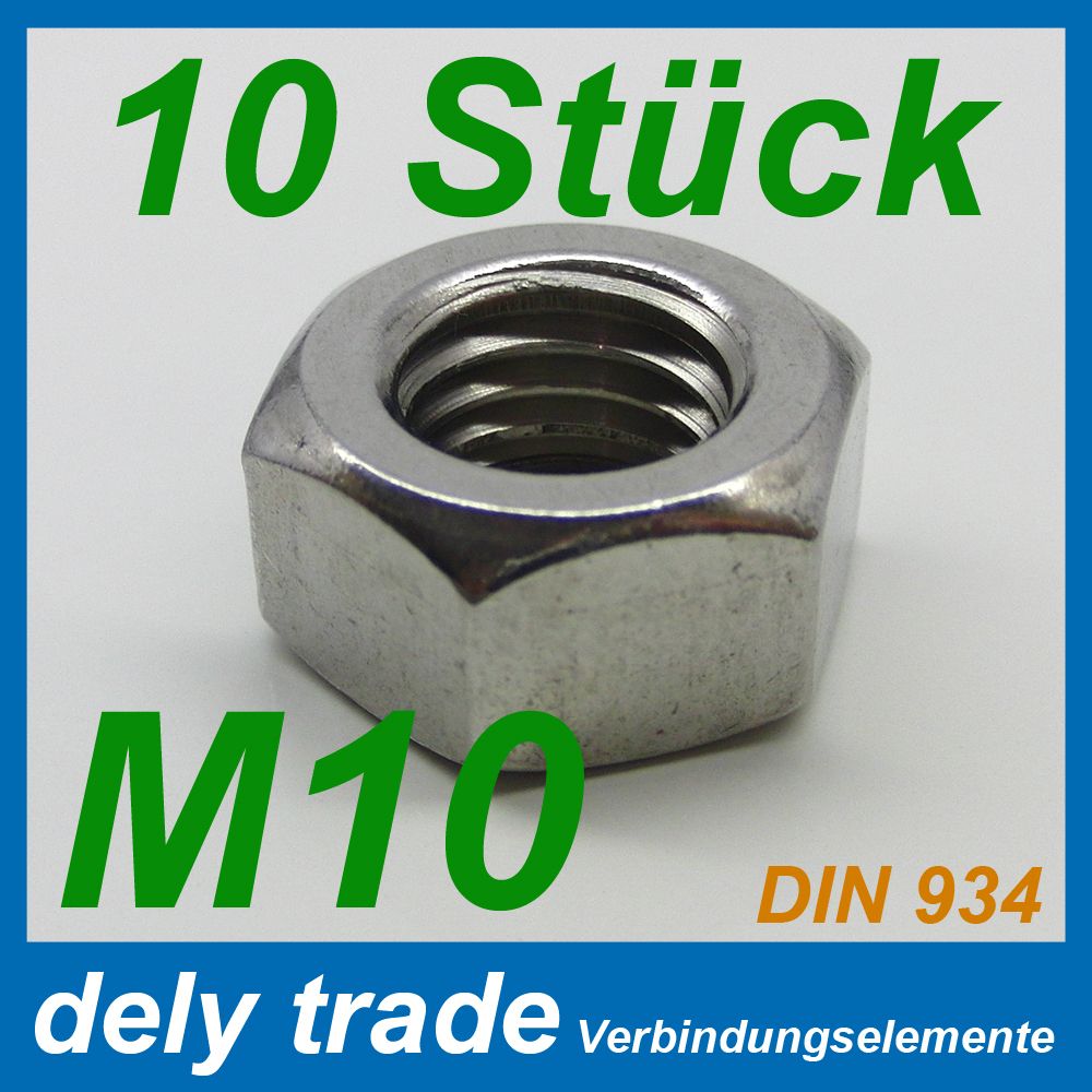 10 Stück Sechskantmuttern M10 DIN 934 V2A Edelstahl Muttern Mutter VA