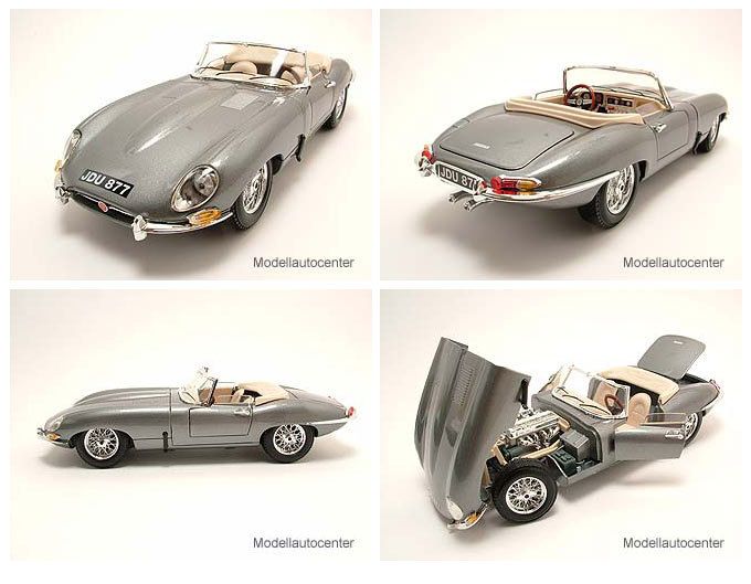 Jaguar E Type Cabrio 1961 silber metallic, Modellauto 118 / Burago