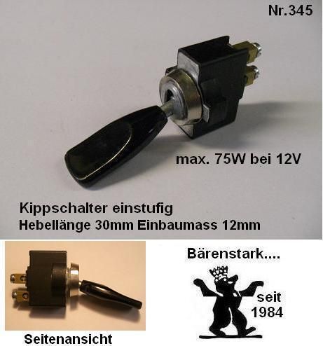 Kippschalter Kfz. Schalter Hebelschalter Schalter 12V 6V ein   aus 345