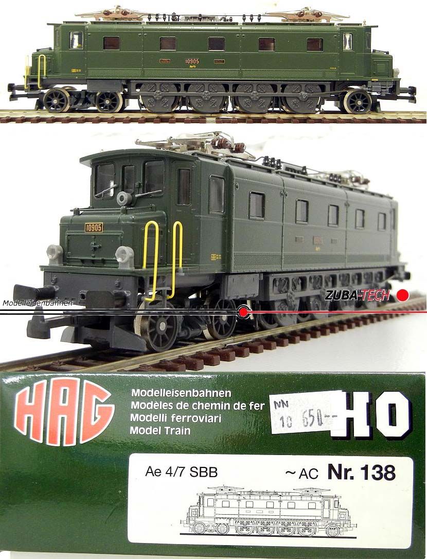 Hag 138 E Lok Ae 4/7 10905 SBB, Metall H0 WS Analog mit OVP / K355