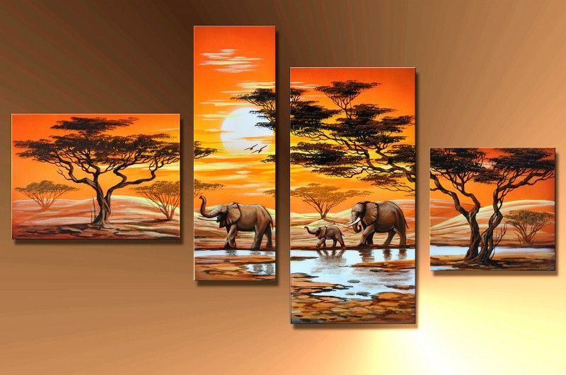 Elefant Afrika M6   4 Bilder ca.120x70cm KOMPLETT Handg