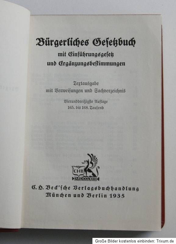 Pocket Civil Code Germany BGB Bürgerliches Gesetzbuch Deutsches Reich