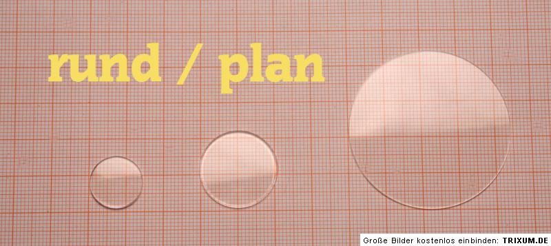 Kunststoff UHRENGLÄSER, Scheiben rund / plan und Sonderformen