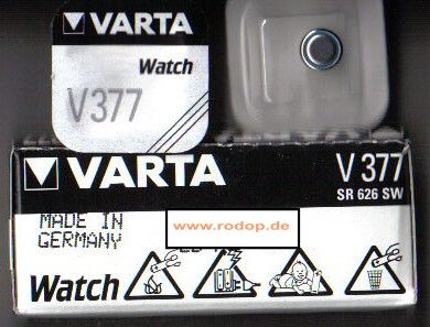   LR626   LR66   177   GP77A   SR626W   377   AG4 ) Varta 1,55 Volt