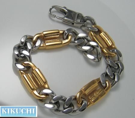 Edelstahl Armband Herren 12mm/44,5g Panzerkette massiv Schloss gold