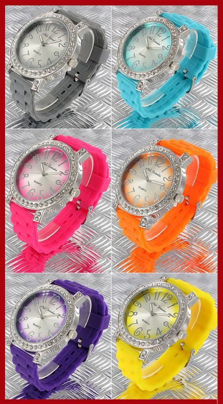 12 FARBEN DAMENUHR XXL BIG FACE WATCH STRASS SILIKON ARMBAND UHR 50mm