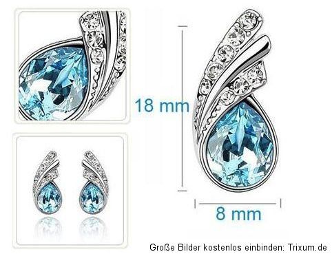 Set Tropfen Ohrstecker Kette mit Swarovski Elements 18k Weissgold pl