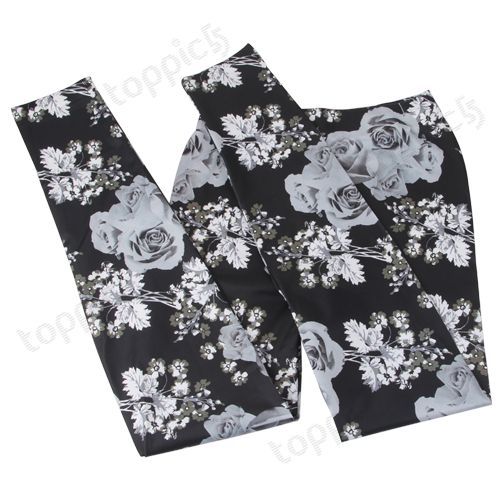 Stretch Treggings Leggings Damenleggings Sexy Rosen Blumen