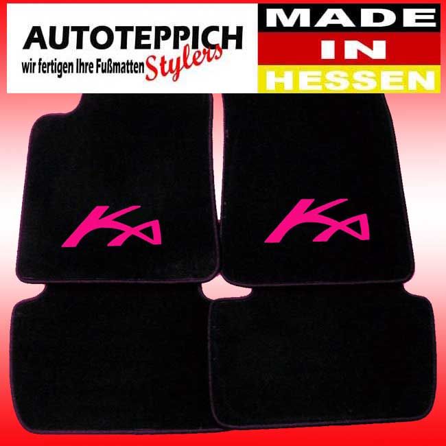 Q100 Fussmatten Autoteppich fuer Ford KA 1 RBT 1996 2008 KA Logo pink