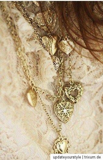 Vintage BOHO Kette MULTIHEARTS STEAMPUNK victorian Hippie