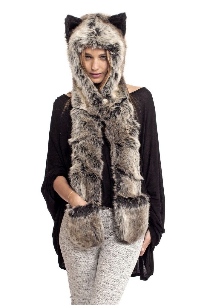 SPIRITHOODS SPIRIT HOOD ORIGINAL L.A. USA GRAUWOLF DAMEN MÜTZE NEU