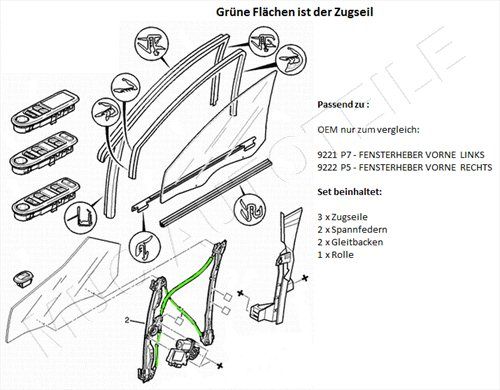 Citroen C5 2 2008  Fensterheber Reparatursatz links Rolle Gleitbacken